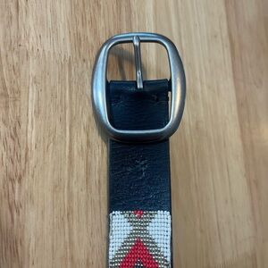 Frye Beaded Black Leather Belt with Silver Buckle western pattern